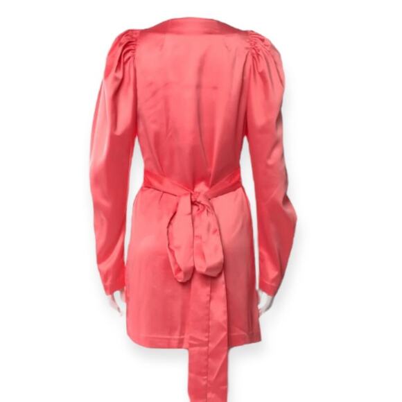 ROTATE Birger Christensen Shell Pink Satin Wrap Mini Dress NWT Size 42 (US 12) - Picture 8 of 15